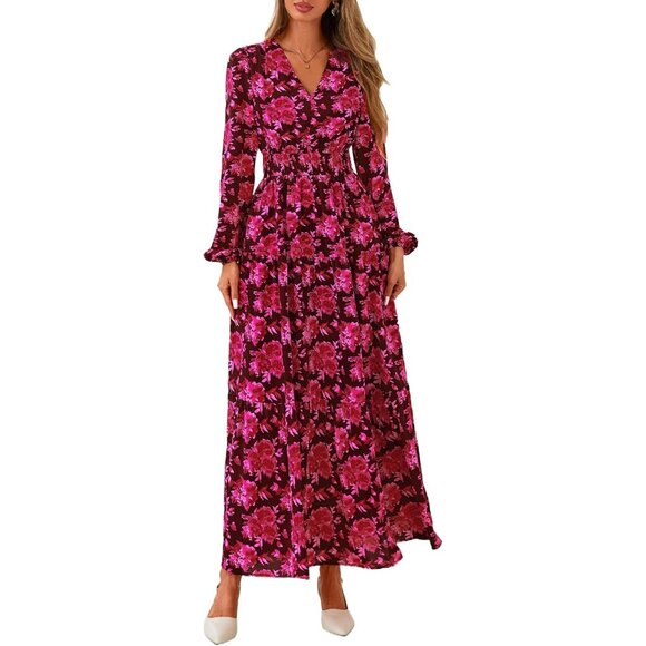 Flowy Floral Maxi Dress with Pockets - Ideal for Beach Vacations and Weddings - Picture 6 of 8